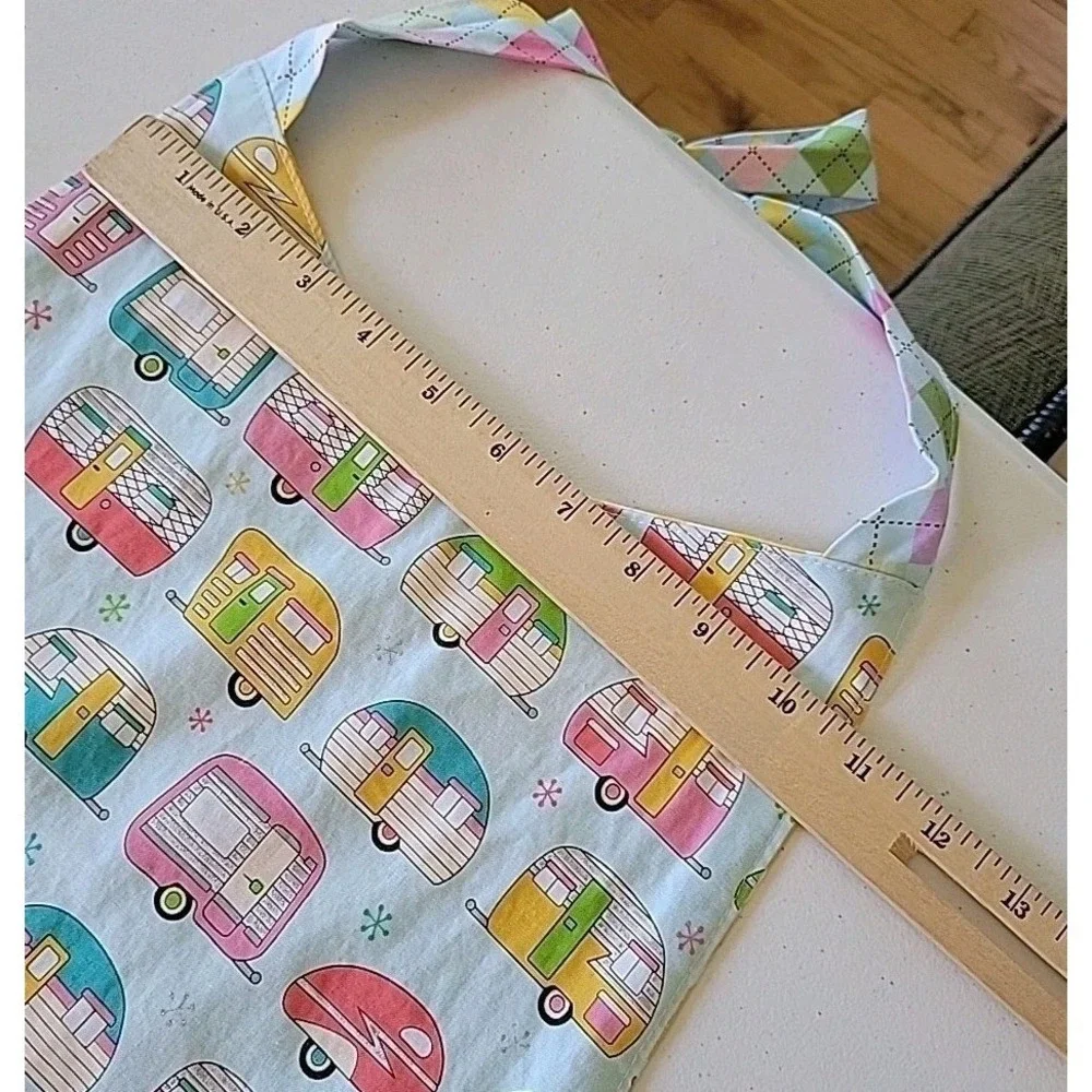 Handmade Halter Apron Retro Campers Damask Print Reversible Self‎ Tie Mod Foodie